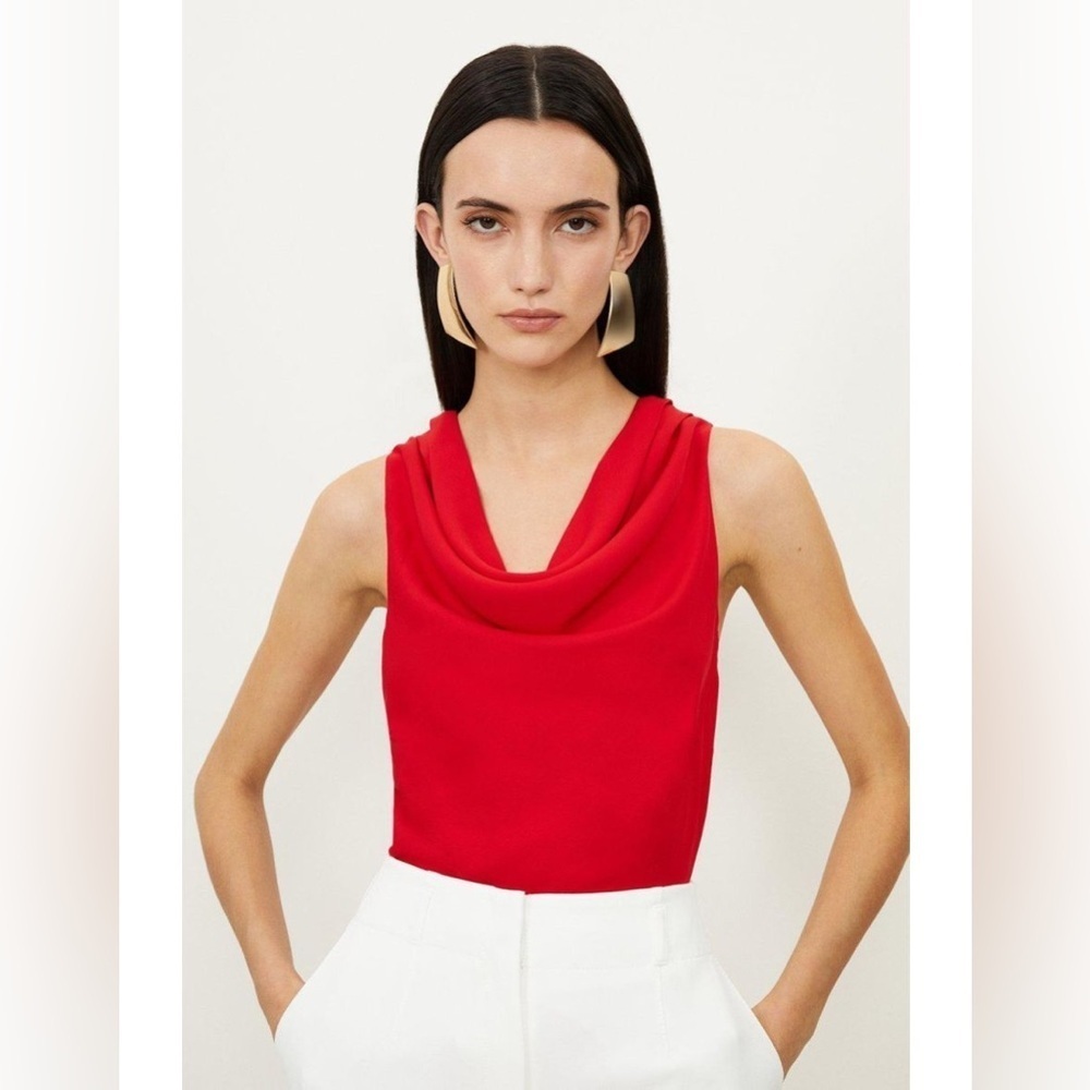 Zara Drapped Neck Red Blouse Top size Small